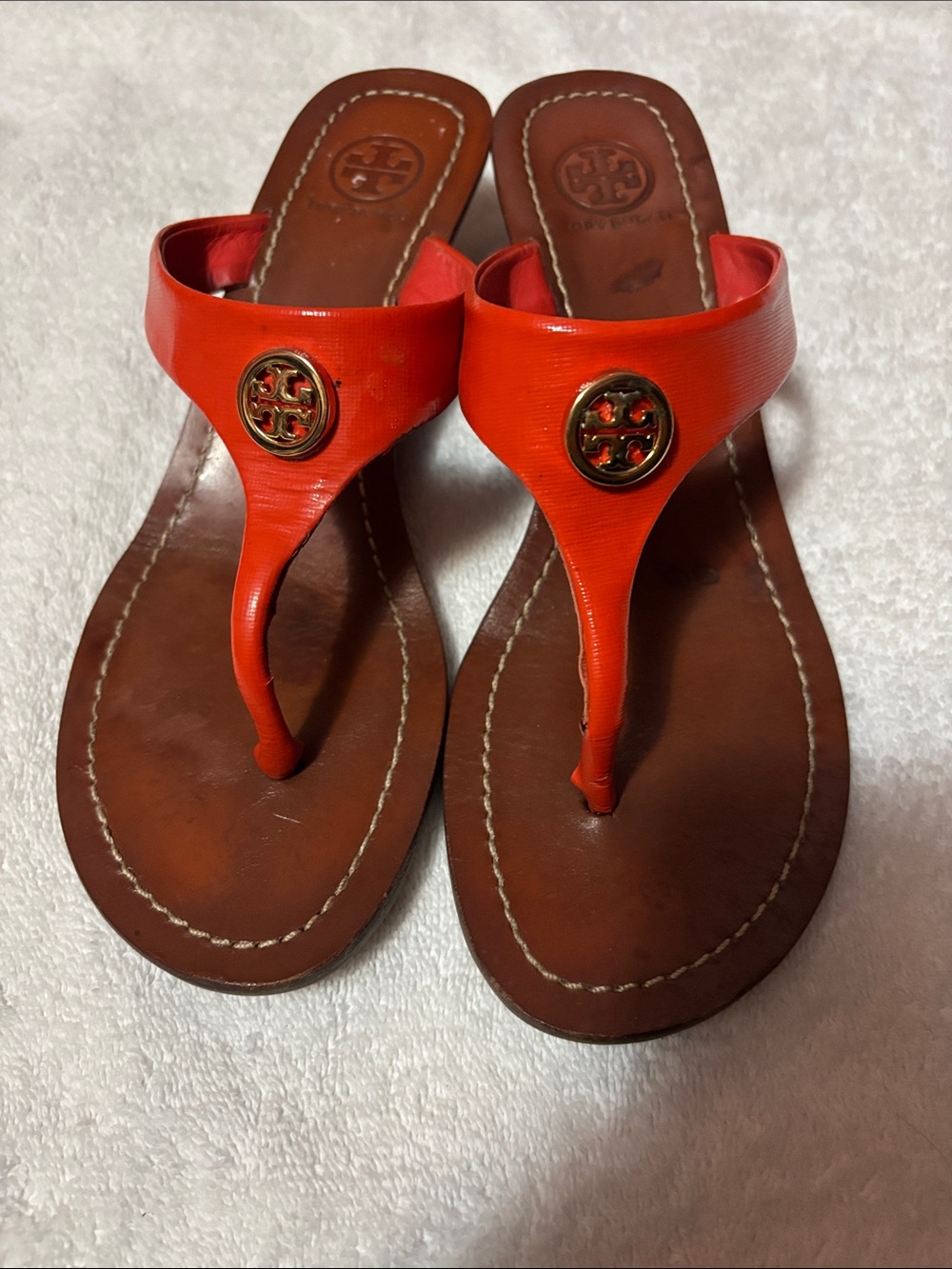 Tory Burch Orange Logo Thong Sandals